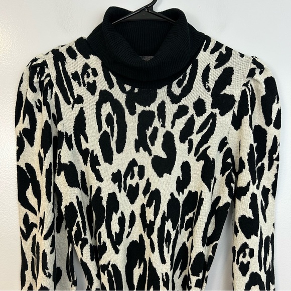 NWT Who What Wear Black/White Leopard/Animal Print Sweater Mini Dress Medium - Picture 4 of 14